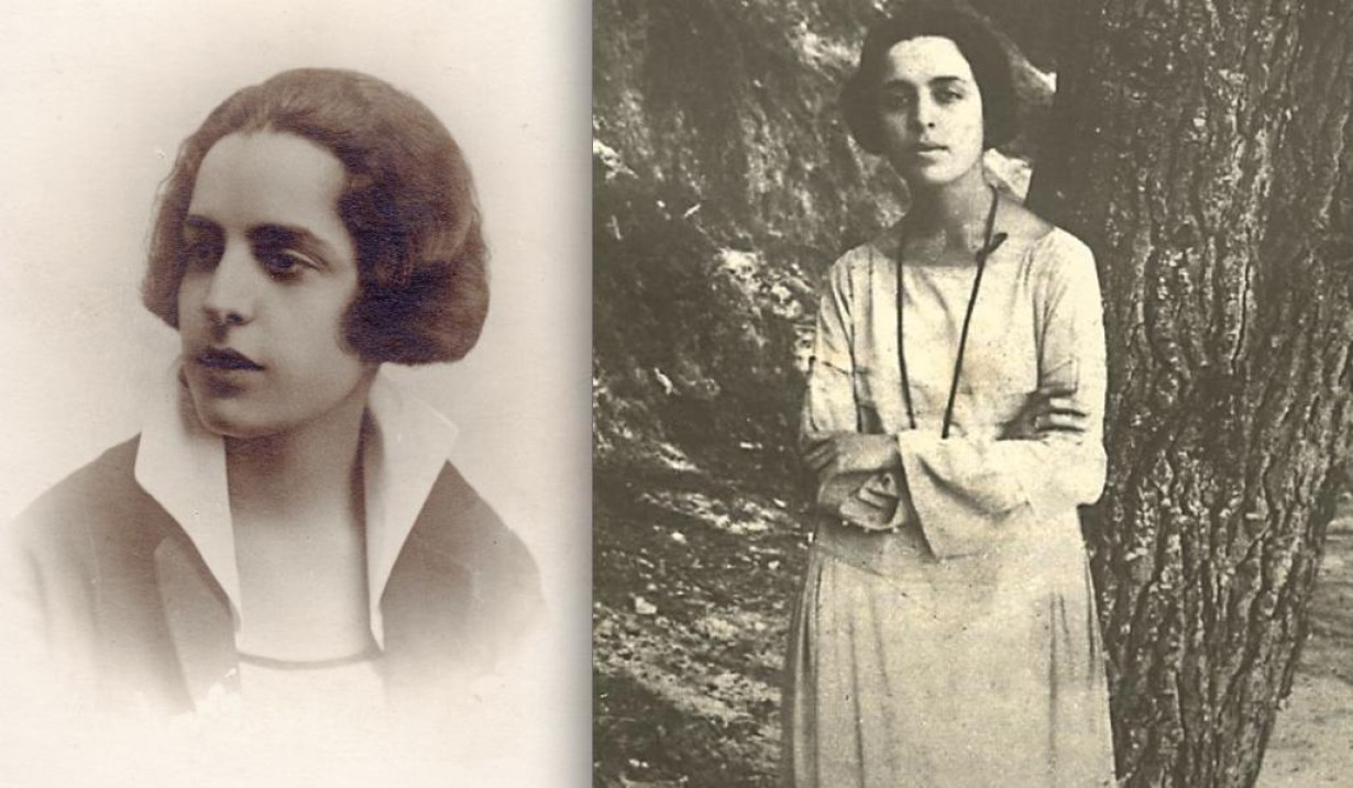Η Μαρία Πολυδούρη με τον Καρυωτάκη (πάνω αριστερά) και δυό πορτρέτα της -το ένα πιθανόν στους κήπους του Νοσοκομείου Σωτηρία